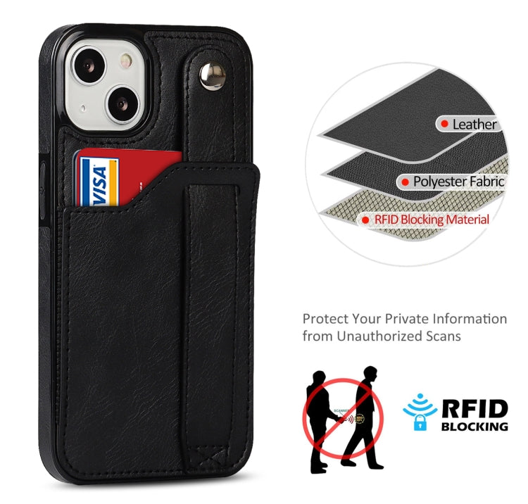 For iPhone 13 Crazy Horse Texture Shockproof TPU + PU Leather Case with Card Slot & Wrist Strap Holder(Black) - iPhone 13 Cases by buy2fix | Online Shopping UK | buy2fix