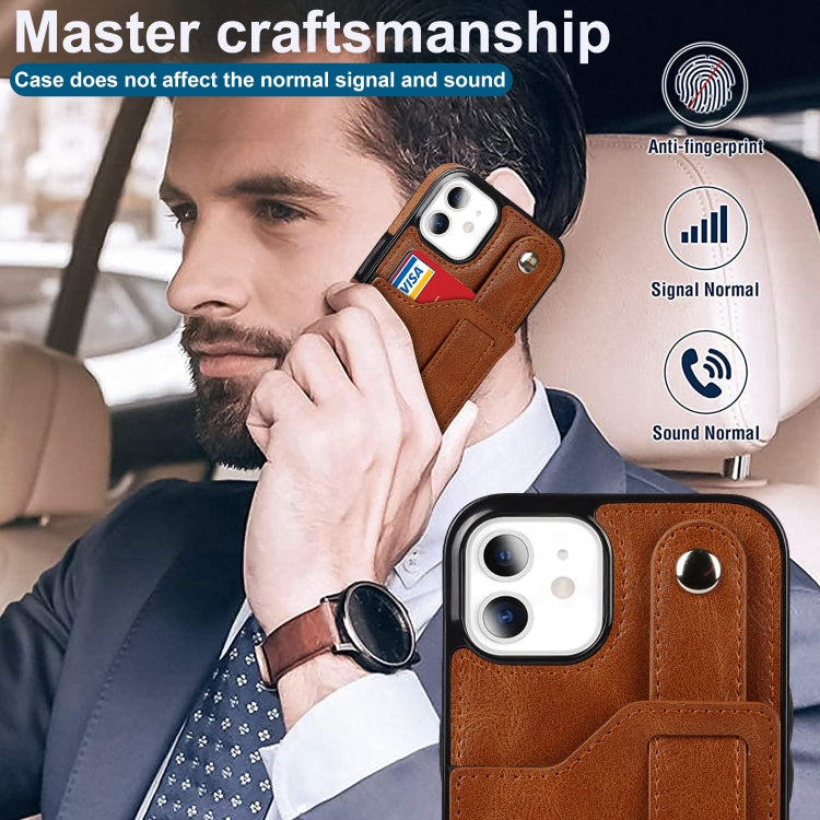 For iPhone 11 Crazy Horse Texture Shockproof TPU + PU Leather Case with Card Slot & Wrist Strap Holder (Brown) - iPhone 11 Cases by buy2fix | Online Shopping UK | buy2fix