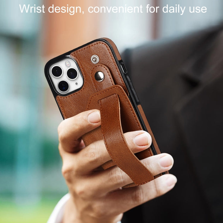 For iPhone 11 Pro Max Crazy Horse Texture Shockproof TPU + PU Leather Case with Card Slot & Wrist Strap Holder (Brown) - iPhone 11 Pro Max Cases by buy2fix | Online Shopping UK | buy2fix