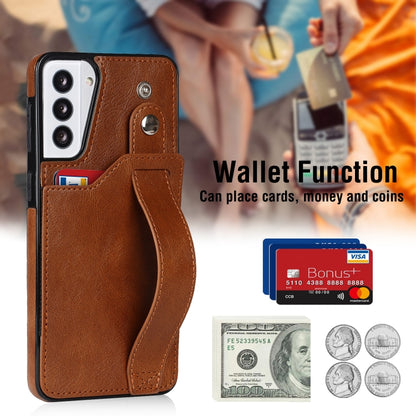 For Samsung Galaxy S21+ 5G Crazy Horse Texture Shockproof TPU + PU Leather Case with Card Slot & Wrist Strap Holder(Brown) - Galaxy S21+ 5G Cases by buy2fix | Online Shopping UK | buy2fix