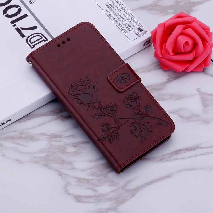 For iPhone 13 Rose Embossed Horizontal Flip PU Leather Case with Holder & Card Slots & Wallet(Brown) - iPhone 13 Cases by buy2fix | Online Shopping UK | buy2fix