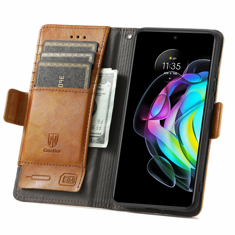 For Motorola Edge 20 CaseNeo Business Splicing Dual Magnetic Buckle Horizontal Flip PU Leather Case with Holder & Card Slots & Wallet(Khaki) - Motorola Cases by buy2fix | Online Shopping UK | buy2fix