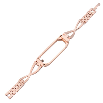 For Xiaomi Mi Band 4 / 3 X-shaped Diamond Alloy Watch Band(Rose Gold) - Watch Bands by buy2fix | Online Shopping UK | buy2fix