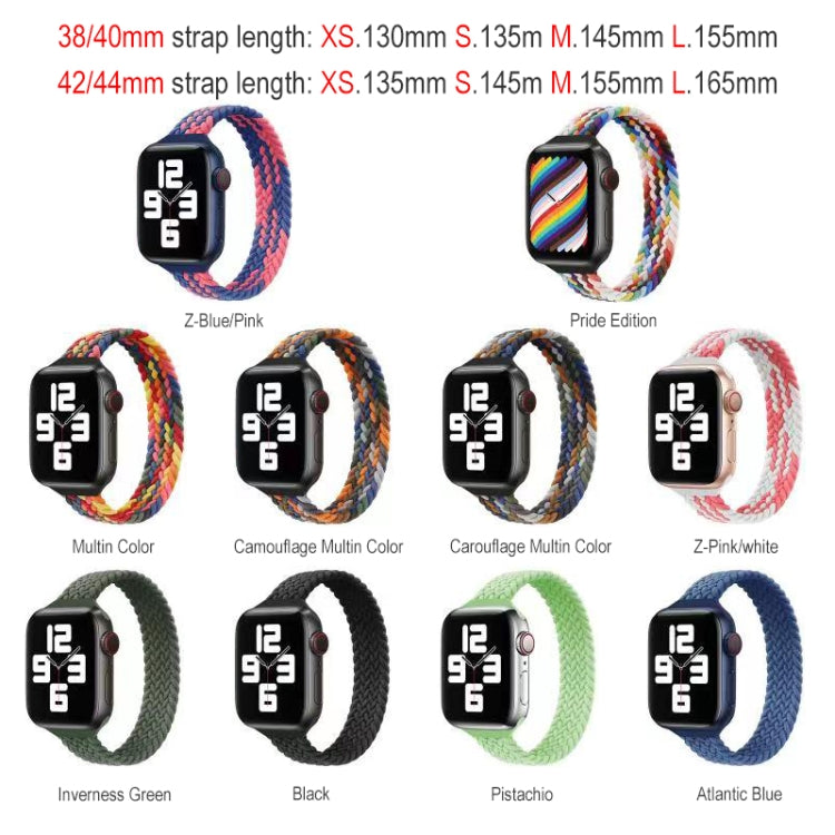 Small Waist Single Loop Nylon Braid Watch Band For Apple Watch Series 9&8&7 41mm / SE 3&SE 2&6&SE&5&4 40mm / 3&2&1 38mm, Size: XS 130mm(Colorful) - Watch Bands by buy2fix | Online Shopping UK | buy2fix