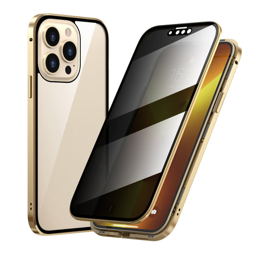 For iPhone 13 Pro Anti-peeping Magnetic Metal Frame Double-sided Tempered Glass Phone Case (Gold) - iPhone 13 Pro Cases by buy2fix | Online Shopping UK | buy2fix