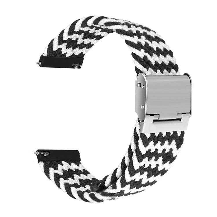 22mm Universal Metal Buckle Nylon Braided Watch Band(W Black White) - 22mm Bands by buy2fix | Online Shopping UK | buy2fix