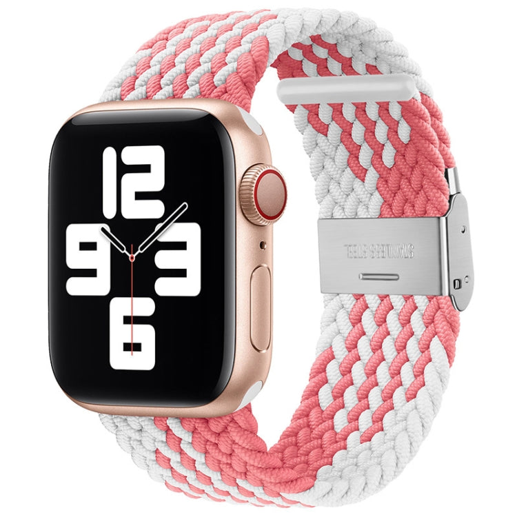 Nylon Braid One Buckle Watch Band For Apple Watch Ultra 49mm&Watch Ultra 2 49mm / Series 9&8&7 45mm / SE 3&SE 2&6&SE&5&4 44mm / 3&2&1 42mm(Z Pink White) - Watch Bands by buy2fix | Online Shopping UK | buy2fix