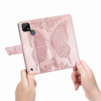 For OPPO Realme C21Y Butterfly Love Flowers Embossed Horizontal Flip Leather Case with Holder & Card Slots & Wallet & Lanyard(Rose Gold) - Realme Cases by buy2fix | Online Shopping UK | buy2fix
