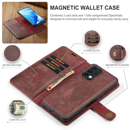 For OnePlus Nord 2 5G DG.MING Crazy Horse Texture Flip Detachable Magnetic Leather Case with Holder & Card Slots & Wallet(Red) - OnePlus Cases by DG.MING | Online Shopping UK | buy2fix