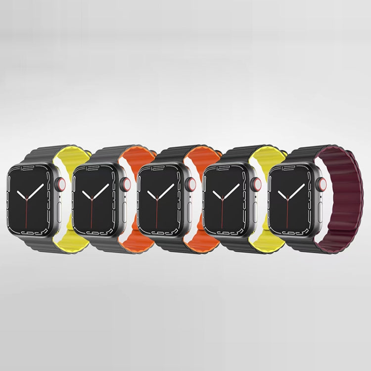 Mutural Moran Series Liquid Silicone Magnetic Strap Watch Band For Apple Watch Ultra 49mm&Watch Ultra 2 49mm / Series 9&8&7 45mm / SE 3&SE 2&6&SE&5&4 44mm / 3&2&1 42mm(Black + Orange) - Watch Bands by Mutural | Online Shopping UK | buy2fix