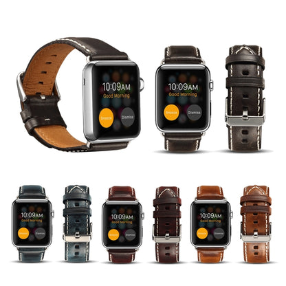 For Apple Watch Series 7 45mm / 6 & SE & 5 & 4 44mm / 3 & 2 & 1 42mm Oil Wax Retro Cowhide Strap Watch Band(Brown) - Watch Bands by buy2fix | Online Shopping UK | buy2fix