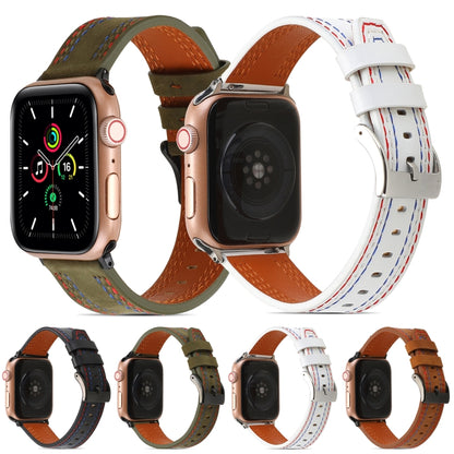 Sewing Matte Leather Watch Band for Apple Watch Series 9&8&7 41mm / SE 3&SE 2&6&SE&5&4 40mm / 3&2&1 38mm(Brown) - Watch Bands by buy2fix | Online Shopping UK | buy2fix