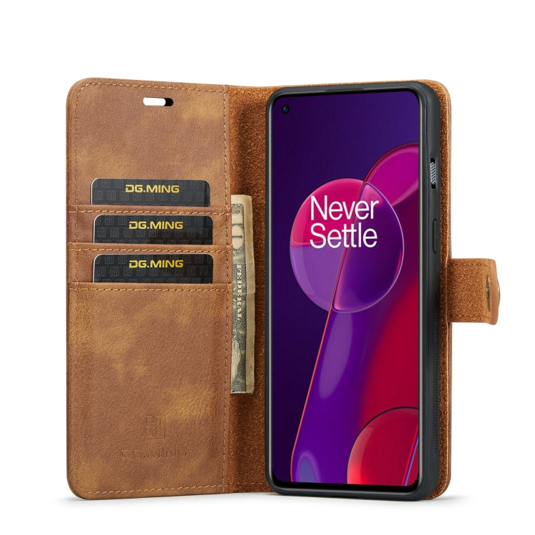 For OnePlus 9RT 5G DG.MING Crazy Horse Texture Detachable Magnetic Leather Phone Case(Brown) - OnePlus Cases by DG.MING | Online Shopping UK | buy2fix