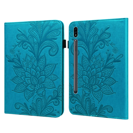 Lace Flower Embossing Pattern Leather Tablet Case For Samsung Galaxy Tab S8(Blue) - Galaxy Tab S8 Cases by buy2fix | Online Shopping UK | buy2fix