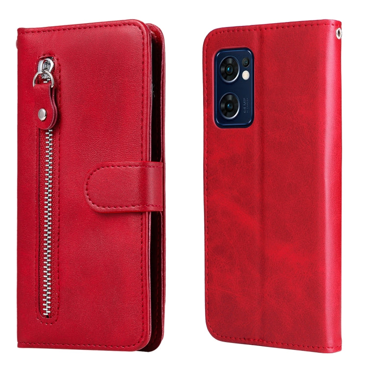 For OPPO Reno7 5G / Find X5 Lite International Version Fashion Calf Texture Zipper Horizontal Flip Leather Case(Red) - OPPO Cases by buy2fix | Online Shopping UK | buy2fix