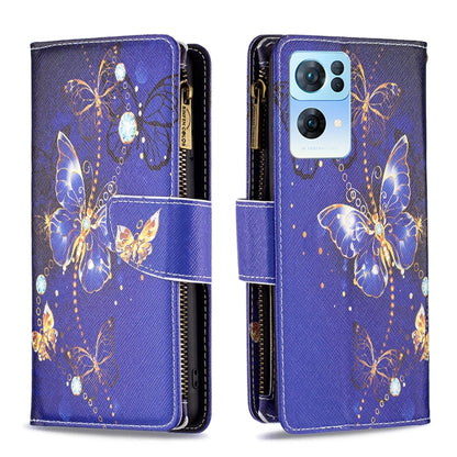 For OPPO Reno7 5G Global Colored Drawing Pattern Zipper Horizontal Flip Phone Leather Case(Purple Butterfly) - OPPO Cases by buy2fix | Online Shopping UK | buy2fix