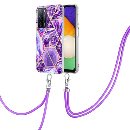 For OPPO A53s 5G / A55 5G / A54 4G / A16 Electroplating Splicing Marble TPU Phone Case with Lanyard(Dark Purple) - OPPO Cases by buy2fix | Online Shopping UK | buy2fix