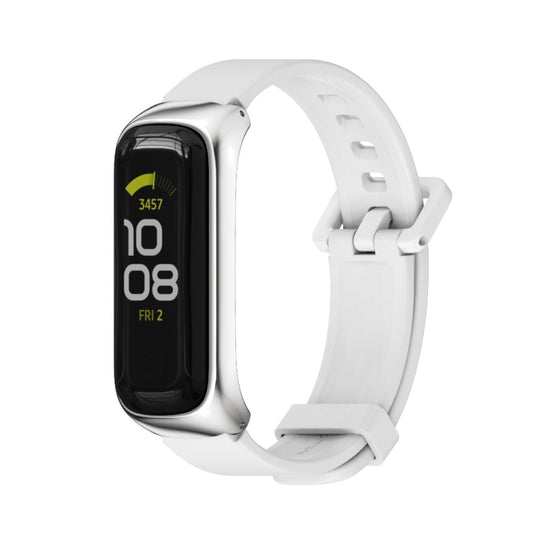 For Samsung Galaxy Fit 2 MIJOBS Metal Case Silicone Watch Band(White Silver) - Watch Bands by MIJOBS | Online Shopping UK | buy2fix