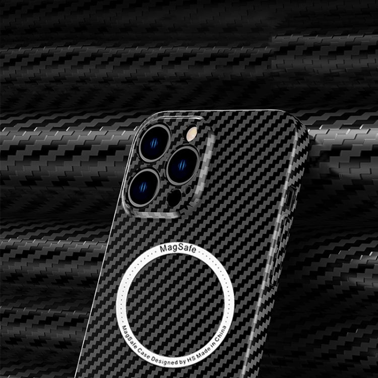 For iPhone 14 Carbon Fiber Texture MagSafe Magnetic Phone Case (Black Silver) - iPhone 14 Cases by buy2fix | Online Shopping UK | buy2fix