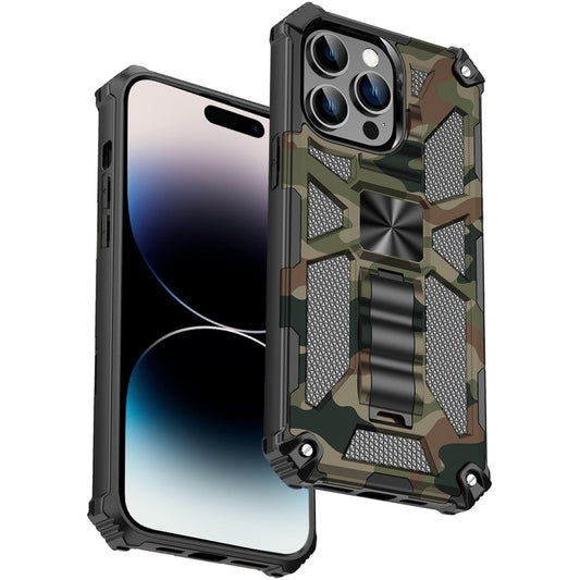 For iPhone 14 Pro Camouflage Armor Shockproof TPU + PC Magnetic Phone Case(Army Green) - iPhone 14 Pro Cases by buy2fix | Online Shopping UK | buy2fix