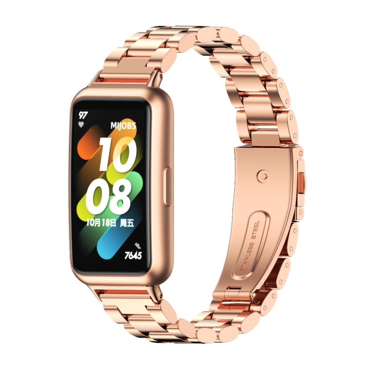 For Huawei Band 7 / 7 NFC MIJOBS Three-Bead Metal Stainless Steel Watch Band(Rose Gold) - Watch Bands by MIJOBS | Online Shopping UK | buy2fix