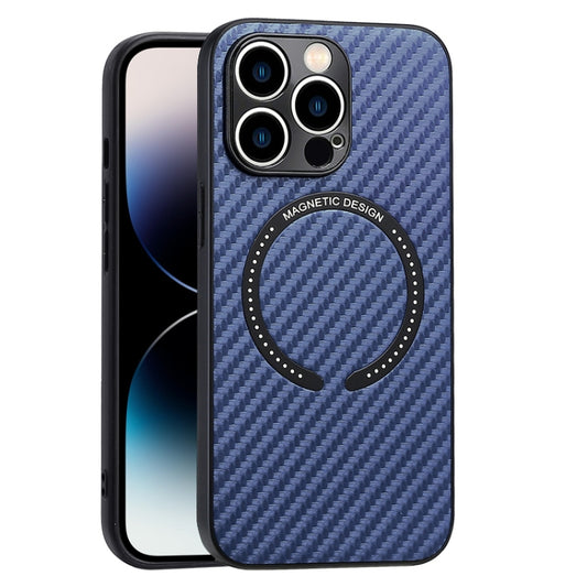 For iPhone 14 Pro MagSafe Magnetic Carbon Fiber Texture Phone Case(Blue) - iPhone 14 Pro Cases by buy2fix | Online Shopping UK | buy2fix