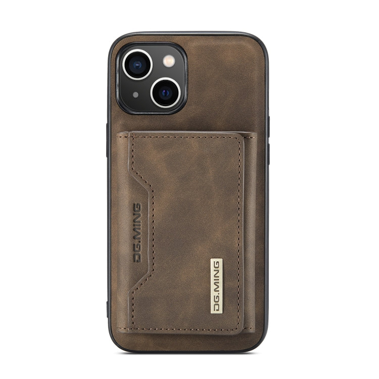 For iPhone 14 DG.MING M2 Series 3-Fold Card Bag Leather Case(Coffee) - iPhone 14 Cases by DG.MING | Online Shopping UK | buy2fix