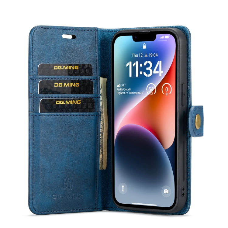 For iPhone 14 Plus DG.MING Crazy Horse Texture Detachable Magnetic Leather Case(Blue) - iPhone 14 Plus Cases by DG.MING | Online Shopping UK | buy2fix