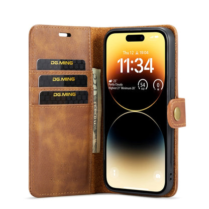 For iPhone 14 Pro DG.MING Crazy Horse Texture Detachable Magnetic Leather Case(Brown) - iPhone 14 Pro Cases by DG.MING | Online Shopping UK | buy2fix