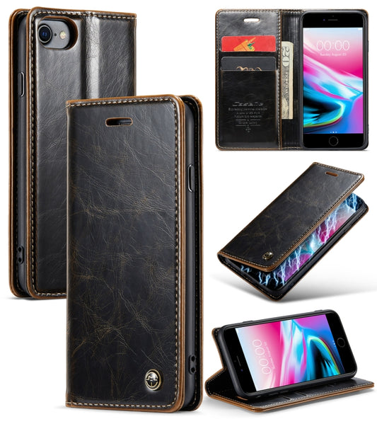 For iPhone SE 2022 / SE 2020 / 7 / 8 CaseMe 003 Crazy Horse Texture Leather Phone Case(Coffee) - iPhone SE 2022 / 2020 / 8 / 7 Cases by CaseMe | Online Shopping UK | buy2fix