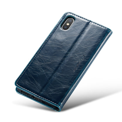 For iPhone XS CaseMe 003 Crazy Horse Texture Leather Phone Case(Blue) - More iPhone Cases by CaseMe | Online Shopping UK | buy2fix