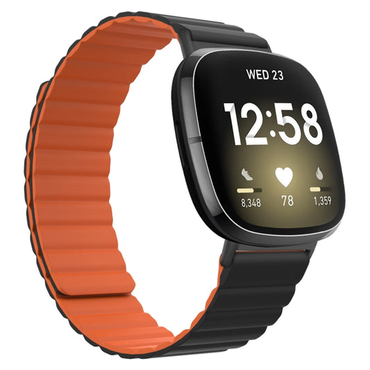 For Fitbit Versa 3 / Sense Universal Magnetic Silicone Watch Band(Black Orange) - Watch Bands by buy2fix | Online Shopping UK | buy2fix