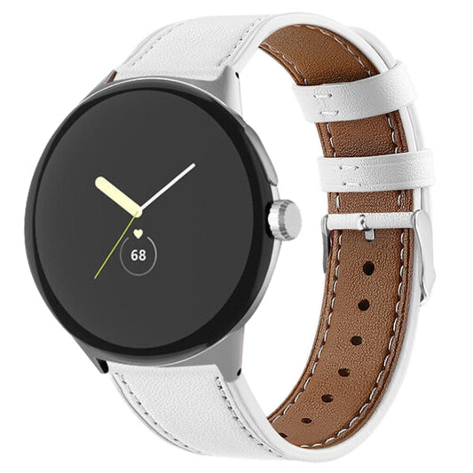 For Google Pixel Watch Round Tail Genuine Leather Watch Band(White) - Watch Bands by buy2fix | Online Shopping UK | buy2fix