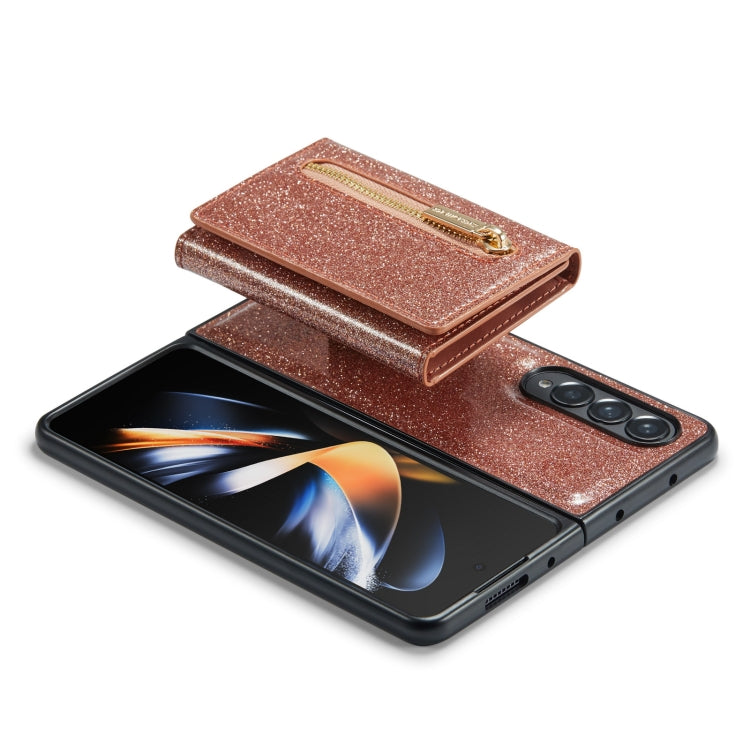 For Samsung Galaxy Z Fold4 5G DG.MING M3 Series Glitter Powder Card Bag Leather Case(Rose Gold) - Galaxy Phone Cases by DG.MING | Online Shopping UK | buy2fix