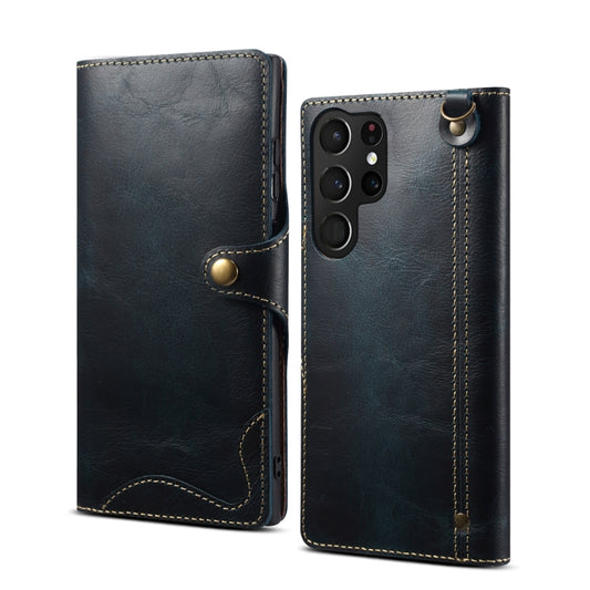 For Samsung Galaxy S23 Ultra 5G Denior Oil Wax Cowhide Magnetic Button Leather Phone Case(Dark Blue) - Galaxy S23 Ultra 5G Cases by Denior | Online Shopping UK | buy2fix