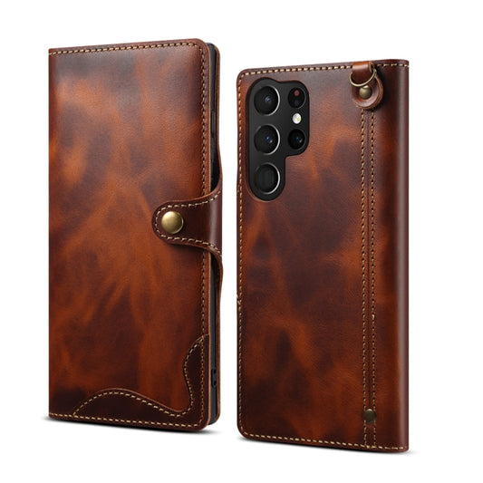 For Samsung Galaxy S23 Ultra 5G Denior Oil Wax Cowhide Magnetic Button Leather Phone Case(Brown) - Galaxy S23 Ultra 5G Cases by Denior | Online Shopping UK | buy2fix