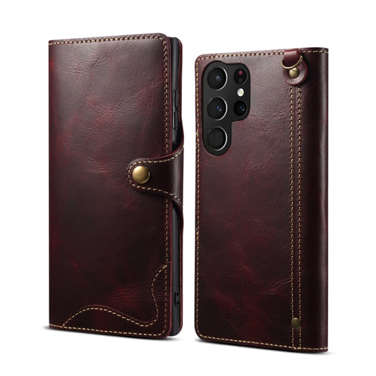 For Samsung Galaxy S23 Ultra 5G Denior Oil Wax Cowhide Magnetic Button Leather Phone Case(Dark Red) - Galaxy S23 Ultra 5G Cases by Denior | Online Shopping UK | buy2fix