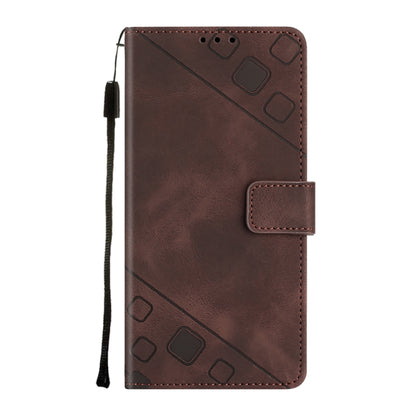 For OnePlus 11 Skin-feel Embossed Leather Phone Case(Brown) - OnePlus Cases by buy2fix | Online Shopping UK | buy2fix