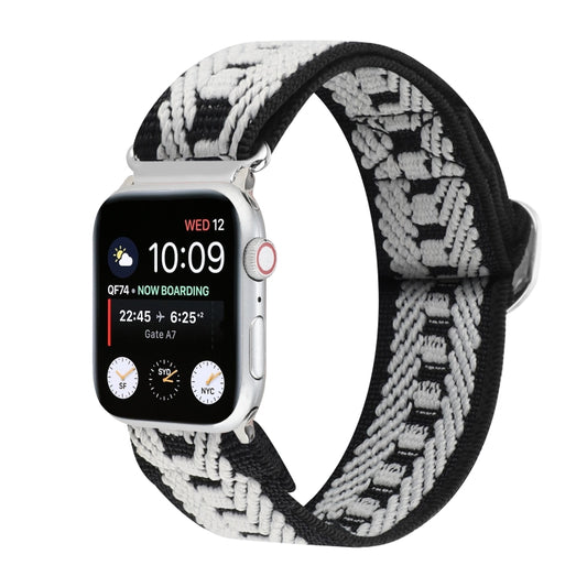 For Apple Watch Ultra 49mm&Watch Ultra 2 49mm / Series 9&8&7 45mm / SE 3&SE 2&6&SE&5&4 44mm / 3&2&1 42mm Buckle Elastic Nylon Watch Band(Black White) - Watch Bands by buy2fix | Online Shopping UK | buy2fix