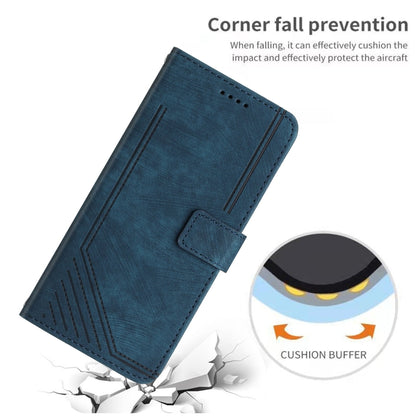 For OnePlus 11 Skin Feel Stripe Pattern Leather Phone Case with Lanyard(Blue) - OnePlus Cases by buy2fix | Online Shopping UK | buy2fix