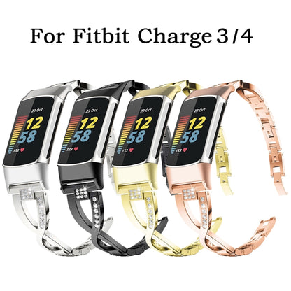 For Fitbit Charge 3 / 4 Diamond Metal Watch Band(Rose Gold) - Watch Bands by buy2fix | Online Shopping UK | buy2fix