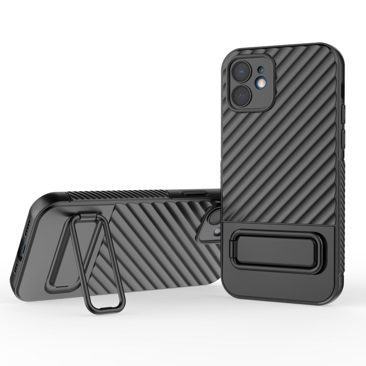 For iPhone 12 Wavy Texture TPU Phone Case with Lens Film(Black) - iPhone 12 / 12 Pro Cases by buy2fix | Online Shopping UK | buy2fix