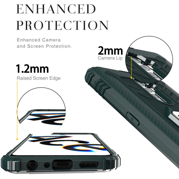For OPPO Realme X2 Pro / Reno Ace Carbon Fiber Protective Case with 360 Degree Rotating Ring Holder(Green) - Realme Cases by buy2fix | Online Shopping UK | buy2fix