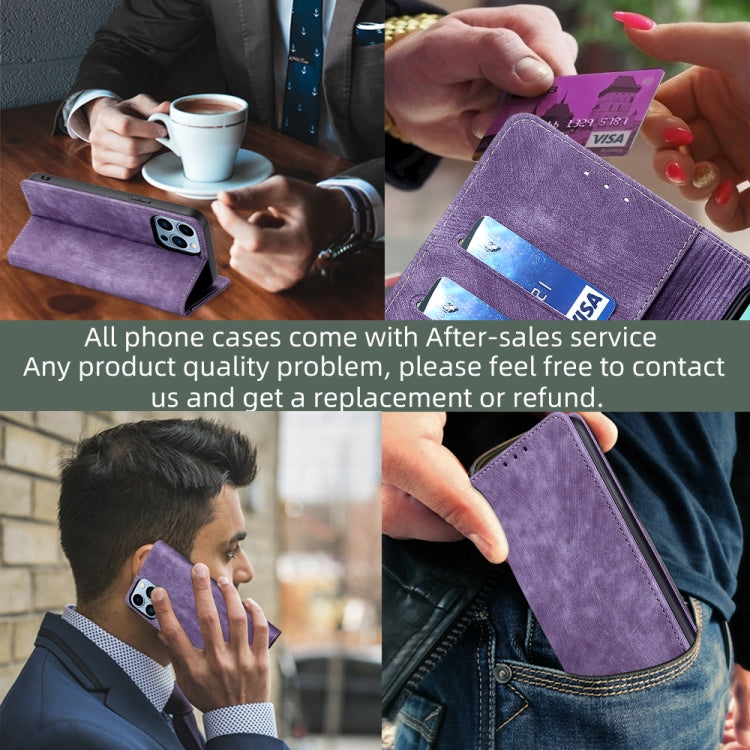 For Blackview A52 RFID Anti-theft Brush Magnetic Leather Phone Case(Purple) - More Brand by buy2fix | Online Shopping UK | buy2fix