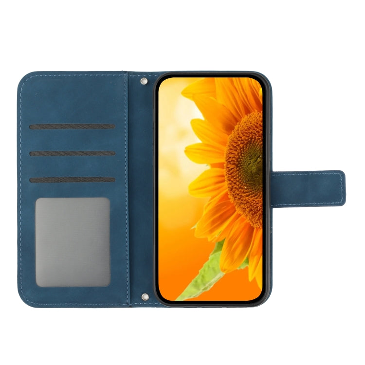 For Xiaomi Redmi 12 5G Skin Feel Sun Flower Embossed Flip Leather Phone Case with Lanyard(Inky Blue) - Xiaomi Cases by buy2fix | Online Shopping UK | buy2fix