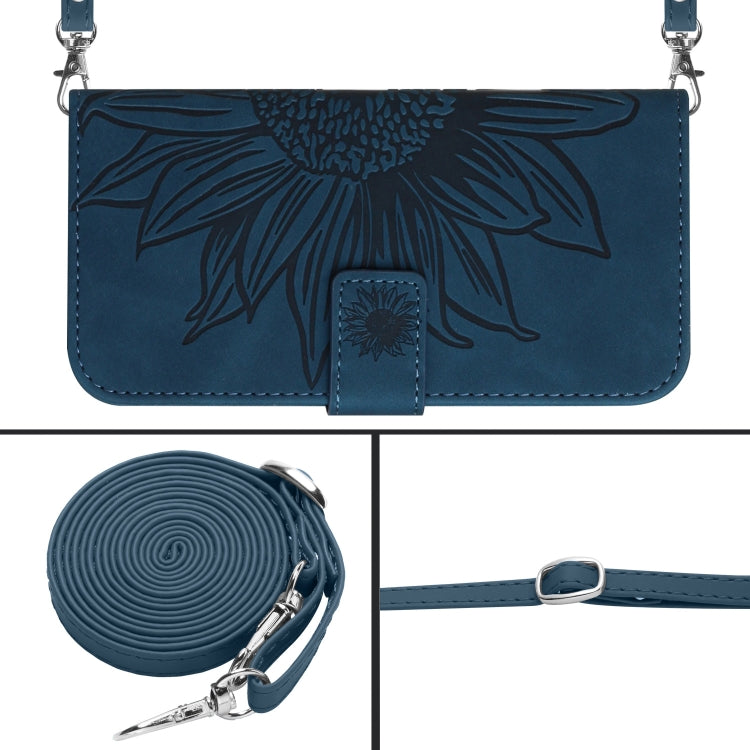 For Xiaomi Redmi 12 5G Skin Feel Sun Flower Embossed Flip Leather Phone Case with Lanyard(Inky Blue) - Xiaomi Cases by buy2fix | Online Shopping UK | buy2fix