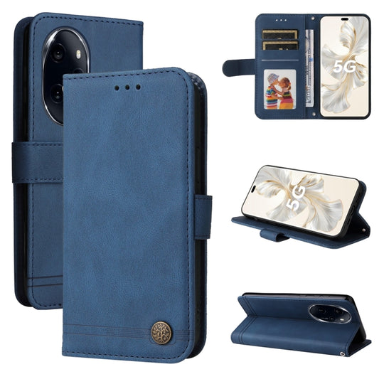For Honor 100 Pro Skin Feel Life Tree Metal Button Leather Phone Case(Blue) - Honor Cases by buy2fix | Online Shopping UK | buy2fix