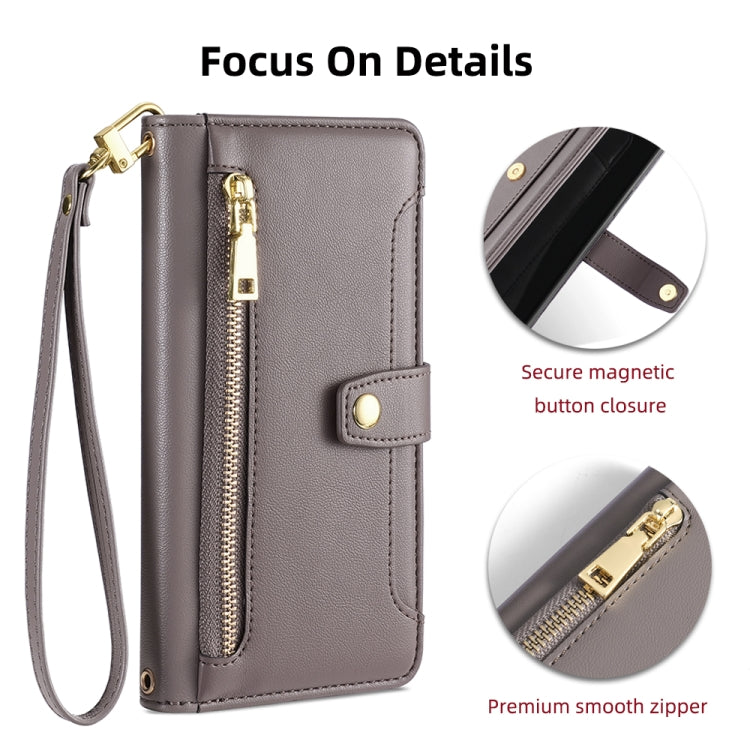 For Xiaomi Redmi Note 12 Pro+ Sheep Texture Cross-body Zipper Wallet Leather Phone Case(Grey) - Xiaomi Cases by buy2fix | Online Shopping UK | buy2fix