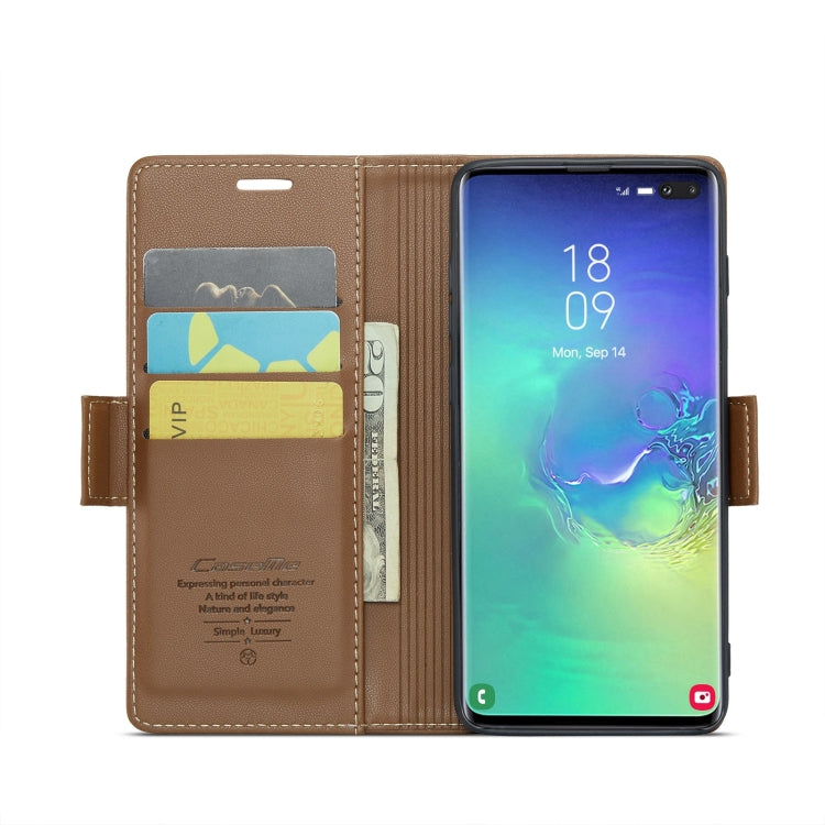 For Samsung Galaxy S10+ CaseMe 023 Butterfly Buckle Litchi Texture RFID Anti-theft Leather Phone Case(Brown) - Galaxy Phone Cases by CaseMe | Online Shopping UK | buy2fix