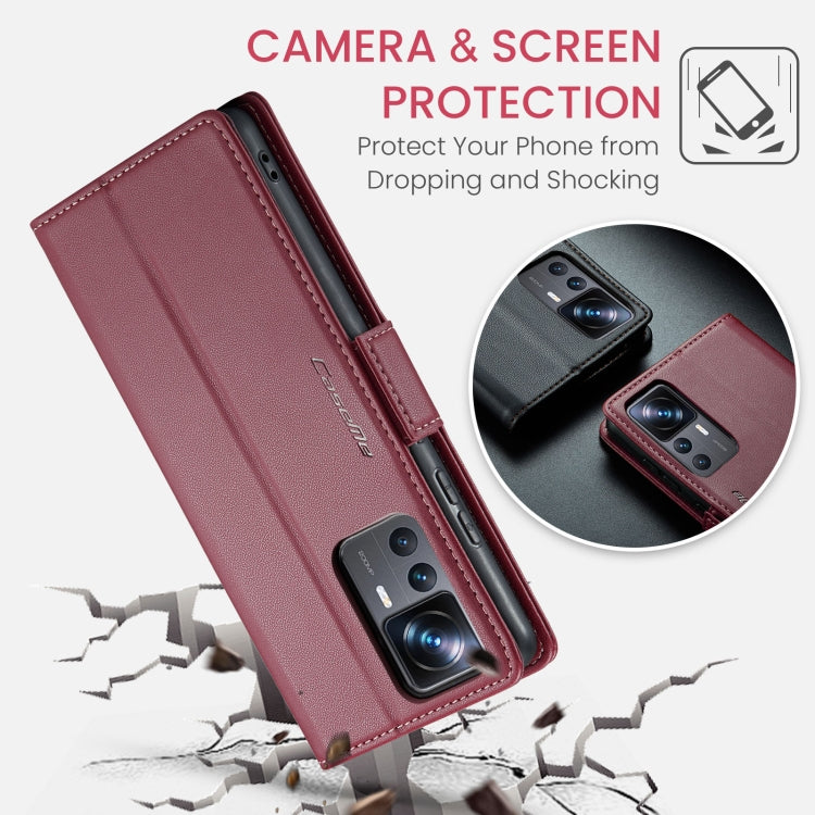 For Xiaomi 12T /12T Pro/Redmi K50 Ultra CaseMe 023 Butterfly Buckle Litchi Texture RFID Anti-theft Leather Phone Case(Wine Red) - Xiaomi Cases by CaseMe | Online Shopping UK | buy2fix